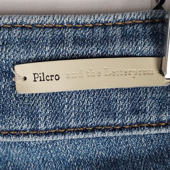 Anthropologie Pilcro Jeans 27 Boho Embroidered Ruffle Hem Floral Denim - Picture 13 of 16